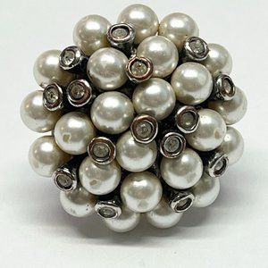 Vintage adjustable pearl rhinestone cluster ring